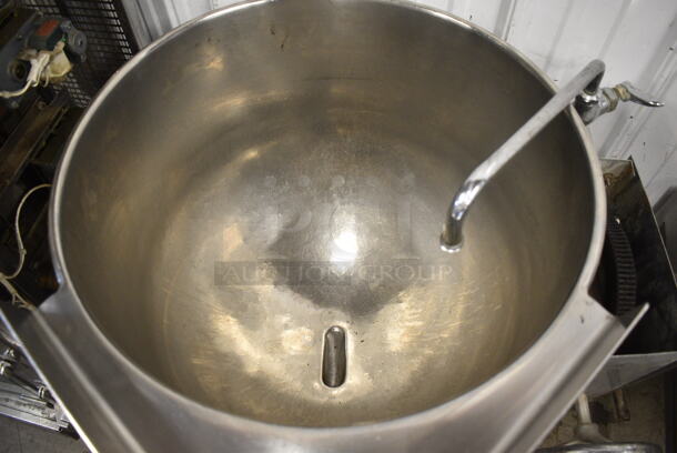 Stainless Steel Commercial Floor Style Direct Steam Powered Steam Kettle Manual Tilting Kettle.  - Image 3 of 7