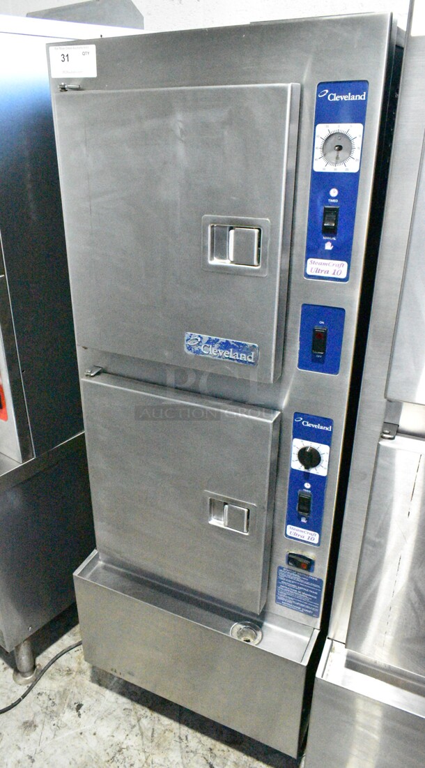 Cleveland 24CGA10 SteamCraft Ultra 10 Stainless Steel Commercial Natural Gas Powered 2 Deck Steam Cabinet. 125,000 BTU.  - Image 1 of 8