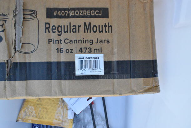 20 BRAND NEW Boxes Including 1907LVS32OZ 7 Lane Universal Gravity Feed Bottle Organizer for 32 oz. Bottles, 40716OZREGCJ Choice 16 oz. Pint Regular Mouth Glass Canning / Mason Jar with Silver Metal Lid and Band - 12/Pack, Hot Water Nozzle, 600CARTHOT Regency Hot Faucet Body Cartridge for 600FD4, 600FD8, and 600FW4 Series Faucets, Manitowoc 000007926 Manitowoc Ice 000007926 Lcd Housing Assy, 274JC3BAGBK Lavex Replacement Black Vinyl Bag for Janitor Cart, 808402 Tablecraft 402 2 Tbsp. Stainless Steel Coffee / Measuring Scoop, 3532U Anchor 12 oz Shelf Zombie Glasses, 167NLG1018 Winco Natural Latex Rubber Black One Size Fits Most 18" Unlined Gloves, 3CA-L-BB Changer Agitator Mop, Acopa Jumbo Steak Knives, 176FBPE18265 Choice 26" x 18" x 15" White Polyethylene Food Storage Box. 20 Times Your Bid!  - Image 3 of 12