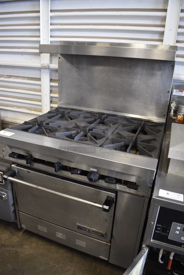 US Range Model S-6-26 Stainless Steel Commercial Natural Gas Powered 6 Burner Range w/ Oven, Over Shelf and Back Splash. 36x34x58 - Image 2 of 7