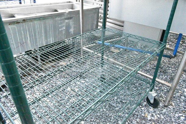 Green Finish 5 Tier Wire Shelving Unit on Commercial Casters. BUYER MUST DISMANTLE. PCI CANNOT DISMANTLE FOR SHIPPING. PLEASE CONSIDER FREIGHT CHARGES.  - Image 3 of 3