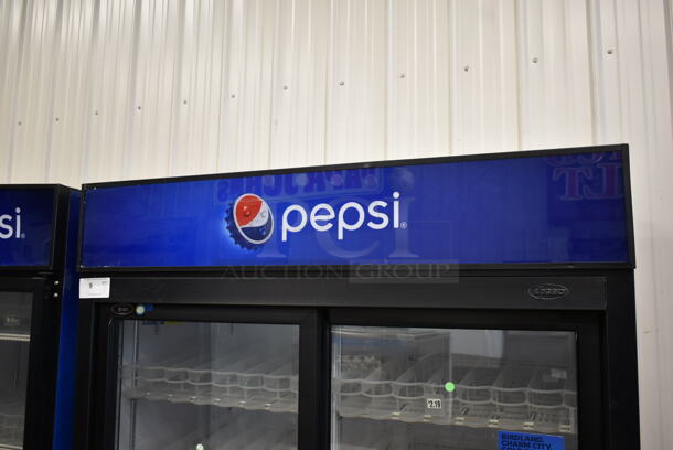 QBD ENERGY STAR Metal Commercial 2 Door Reach In Cooler Merchandiser w/ Poly Coated Racks and Drink Sliders. 115 Volts, 1 Phase. Tested and Working! - Image 2 of 9