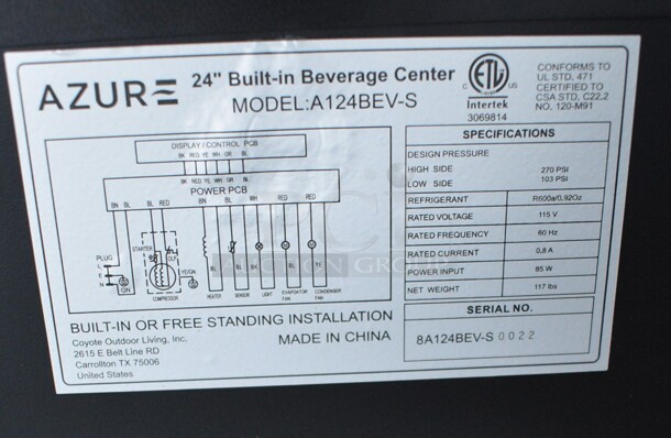 BRAND NEW! Azure Model A124BEV-S Metal Mini Cooler Merchandiser. 115 Volts, 1 Phase. 23.5x22x33.5. Tested and Working! - Image 7 of 7