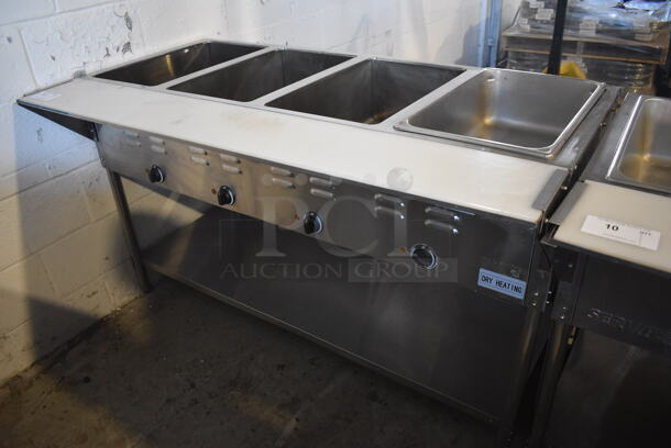ServIt 423EST4WE750 Stainless Steel Commercial Electric Powered 4 Bay Electric Powered Steam Table w/ Drop In, Cutting Board and Under Shelf. 208/240 Volts. 58x30x33