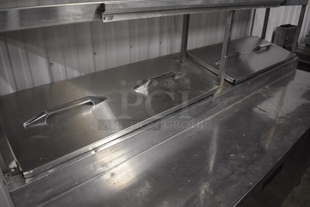 Randell 8383N Stainless Steel Commercial Prep Table w/ Drop In Bins and 2 Over Shelves on Commercial Casters. 115 Volts, 1 Phase. 83x33x73. Tested and Working! - Image 3 of 10