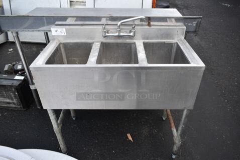 Stainless Steel Commercial 3 Bay Sink w/ Faucet and Handles. Bays 10x14