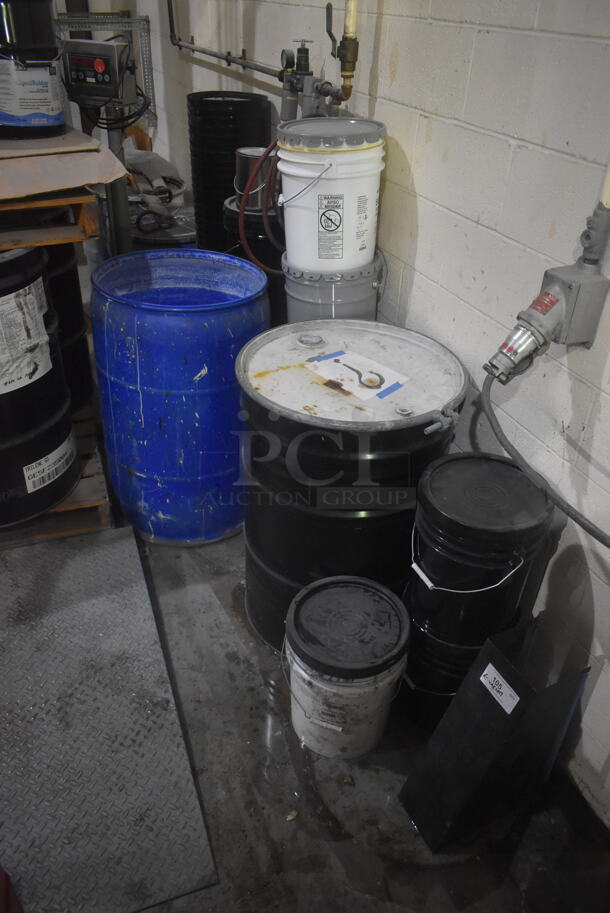 ALL ONE MONEY! Lot of Various Barrels, Buckets and Metal Folding Chairs. BUYER MUST REMOVE. - Image 1 of 8