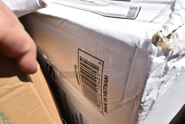 PALLET LOT of 20 BRAND NEW Boxes Including Dart 205HT1 White Foam Take Out Container with Perforated Hinged Lid 9" x 6" x 3" - 200/Case, 5002WRAPNAP Natural Kraft 1/4 Fold Dinner Napkin 16" x 16, 394365L Noble Products Powder-Free Disposable Vinyl Gloves for Foodservice - 1000/Case, 485WJ7TN Choice 7 3/4" Jumbo Clear Wrapped Straw - 12000/Case, 795KFTL50PE Choice 44-50 oz. Round PET Take-Out Lid - 300/Case, Dart 90HTPF1R White Foam Square Take Out Container with Hinged Lid 9" x 9" x 3" - 200/Case, 395TO991 EcoChoice 9" x 9" x 3" Compostable Sugarcane / Bagasse 1 Compartment Take-Out Box - 200/Case, 130WSPOONWP Choice Individually Wrapped Medium Weight White Plastic Teaspoon - 1000/Case. 20 Times Your Bid!  - Image 8 of 12