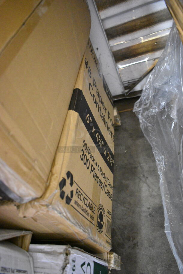 PALLET LOT of 25 BRAND NEW Boxes Including 130HCUTFWR Visions Individually Wrapped White Heavy Weight Plastic Fork - 1000/Case, 394365XL Noble X Large Gloves, Choice 3000 Ft Cling Film, 4 Box Lavex Guest Towels, 129MCR32B Choice 32 oz. Black Round Microwavable Heavy Weight Container with Lid 7 1/4" - 150/Case, 395TO901 Choice Eco Take Out Boxes, 2 Box 500LFLAT Choice Clear Flat Lid with Straw Slot - 9, 12, 16, 20, and 24 oz. - 1000/Case, 130TRAY16 Visions Black PET Plastic 16" Thermoform Catering / Deli Tray - 25/Case, 760IC06W Choice 6 oz. White Paper Frozen Yogurt / Food Cup - 1000/Case. 25 Times Your Bid! - Image 5 of 12
