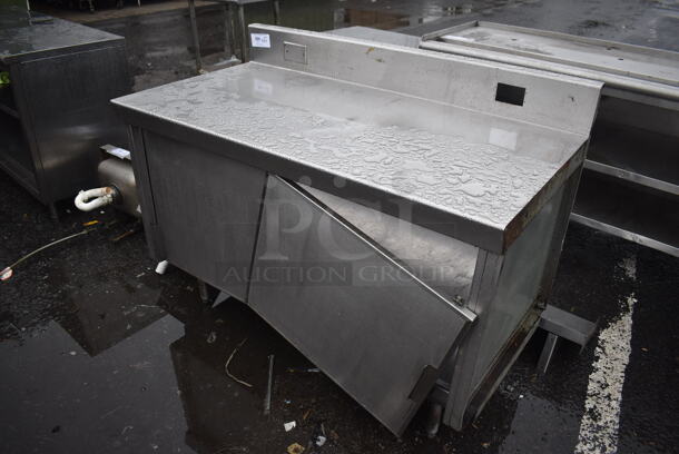 Stainless Steel Commercial Counter w/ Back Splash and 2 Doors. 54x28x42 - Image 1 of 4