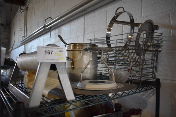 ALL ONE MONEY! Tier Lot of Various Items Including Metal Chafing Dish Frames and Butcher Paper Holder. 