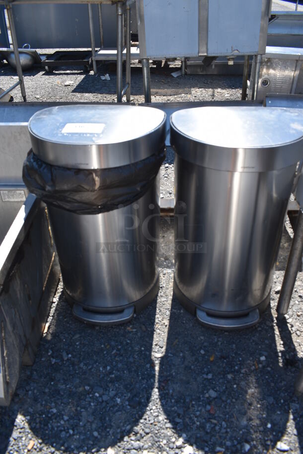 2 Metal Trash Cans w/ Foot Pedals. 16x13x27. 2 Times Your Bid!