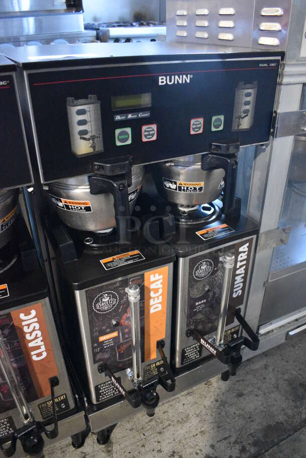 2012 Bunn Model DUAL SH DBC Stainless Steel Commercial Countertop Dual Coffee Machine w/ 2 Stainless Steel Brew Baskets and 2 Bunn Model SH SERVER Satellite Servers. 120/208-240 Volts, 1 Phase. 18x24x36. Tested and Working! - Image 3 of 5