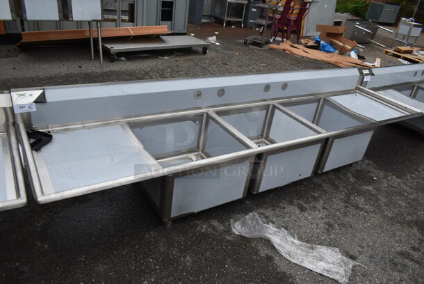 BRAND NEW SCRATCH AND DENT! Regency 600S32424224 Stainless Steel Commercial 3 Bay Sink w/ Dual Drain Boards and Legs. Bays 24x24. Drain Boards 26x22.5 - Image 1 of 6