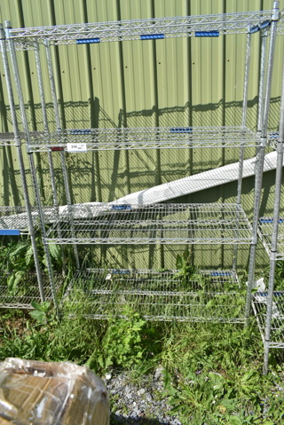Chrome Finish 4 Tier Wire Shelving Unit. BUYER MUST DISMANTLE. PCI CANNOT DISMANTLE FOR SHIPPING. PLEASE CONSIDER FREIGHT CHARGES.