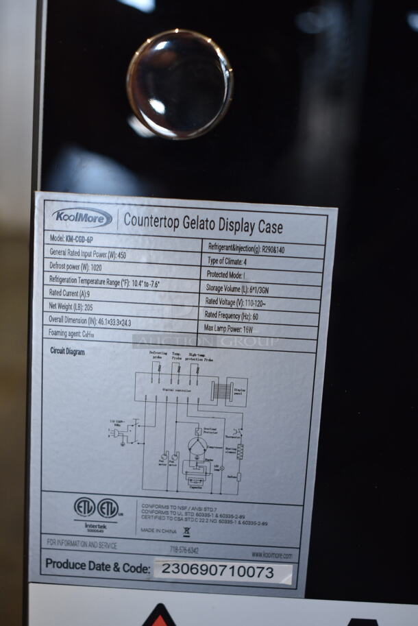 BRAND NEW SCRATCH AND DENT! KoolMore KM-CGD-6P Stainless Steel Commercial Countertop Gelato Display Case With 6 Pans And Built-In Glass Sneeze Guard. 110-120 Volts, 1 Phase. Tested and Working! - Image 7 of 7