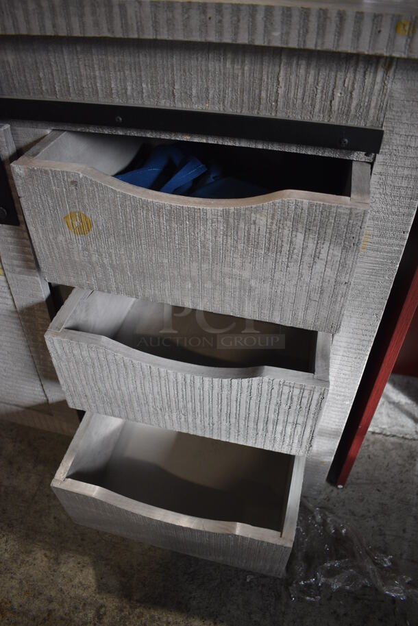 Gray Wood Pattern Counter w/ 3 Drawers and Door. 39.5x16.5x35.5 - Image 3 of 5