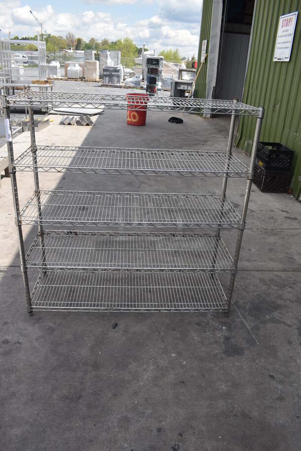 Chrome Finish 5 Tier Wire Shelving Unit. BUYER MUST DISMANTLE. PCI CANNOT DISMANTLE FOR SHIPPING. PLEASE CONSIDER FREIGHT CHARGES. 