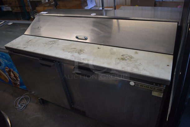 Beverage Air SPE60-16 Stainless Steel Commercial Sandwich Salad Prep Table Bain Marie Mega Top on Commercial Casters. 115 Volts, 1 Phase. 60x29x42. Tested and Powers On But Does Not Get Cold