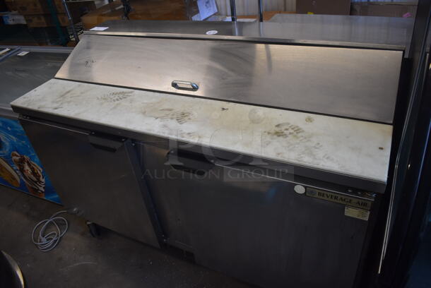 Beverage Air SPE60-16 Stainless Steel Commercial Sandwich Salad Prep Table Bain Marie Mega Top on Commercial Casters. 115 Volts, 1 Phase. 60x29x42. Tested and Powers On But Does Not Get Cold - Image 1 of 7
