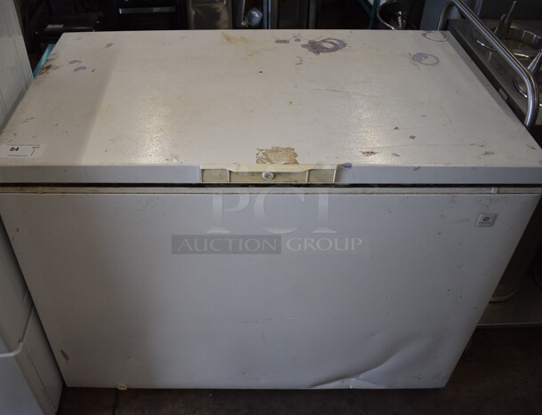 Maytag Model MQC1557AEW LU Chest Freezer. 115 Volts, 1 Phase. 46x29x35. Tested and Does Not Power On