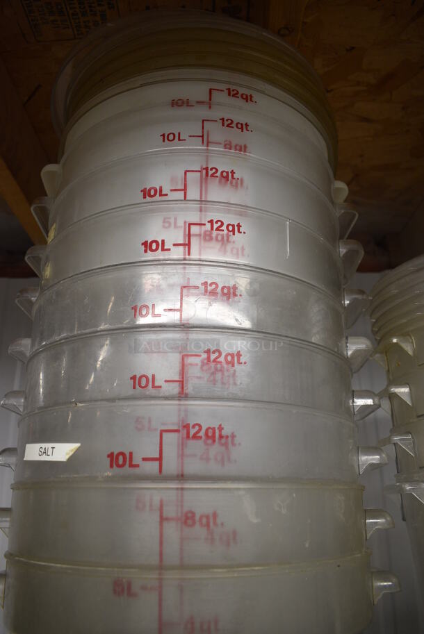 ALL ONE MONEY! Lot of 9 Clear Poly 12 Quart Containers w/ 6 Lids. 14x12x8.5 - Image 3 of 3