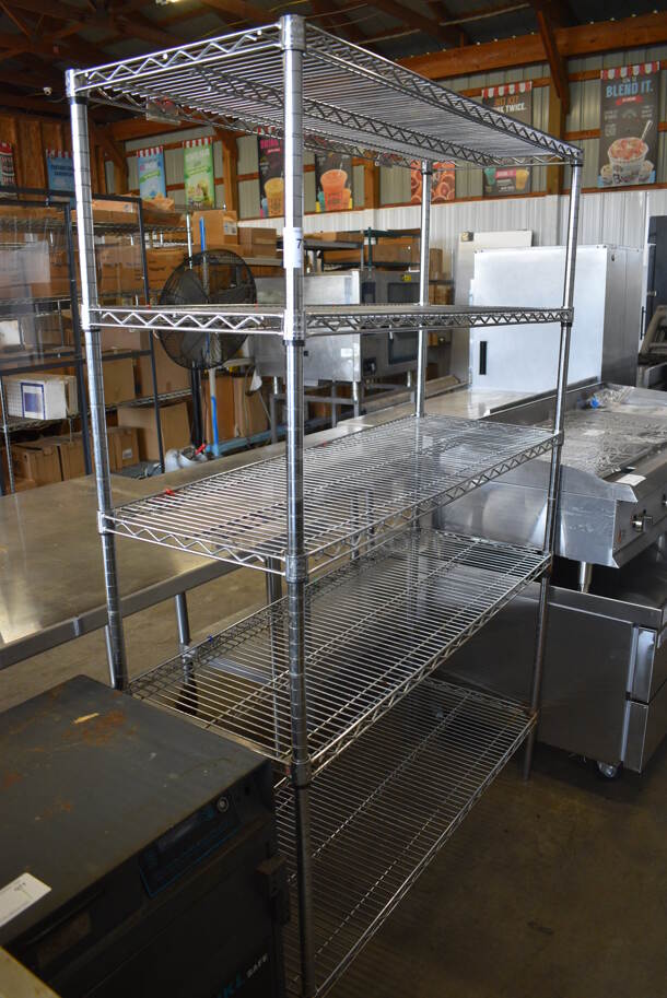 Chrome Finish 5 Tier Shelving Unit. BUYER MUST DISMANTLE. PCI CANNOT DISMANTLE FOR SHIPPING. PLEASE CONSIDER FREIGHT CHARGES. 48x18x72 - Image 2 of 5