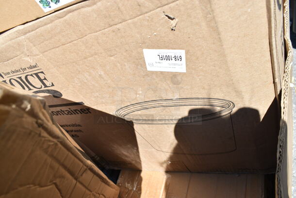 PALLET LOT of 25 BRAND NEW Boxes Including 129MCS323CB Choice Black 3- Compartment Microwavable Heavy Weight Container, 3 Box Dart Y14 Conex Galaxy 14 oz. Translucent Plastic Cold Cup - 1000/Case, 612527PCO Choice 7" Round Standard Weight Foil Take-Out Pan with Dome Lid - 200/Case, 795KFTL50PE Choice 44-50 oz. Round PET Take-Out Lid - 300/Case, 612527PCO Choice 7" Round Standard Weight Foil Take-Out Pan with Dome Lid, Eilat 9" Plates, Lemon Scented Wet Towelette, 612OB4LB Choice 4 lb. Oblong Foil Take-Out Container - 250/Case. 25 Times Your Bid!  - Image 12 of 12