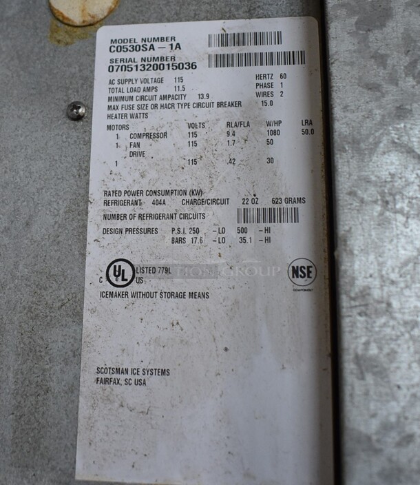 Scotsman Model C0530SA-1A Stainless Steel Commercial Ice Machine Head on Commercial Ice Machine Bin w/ Tubing. 115 Volts, 1 Phase. 31x34x69 - Image 6 of 7