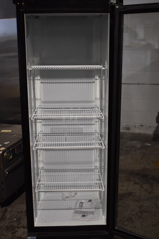 BRAND NEW SCRATCH AND DENT! KoolMore MDR-1GD-13C Metal Commercial Single Door Reach In Cooler Merchandiser w/ Poly Coated Racks on Commercial Casters. 115 Volts, 1 Phase. Tested and Working! - Image 4 of 8
