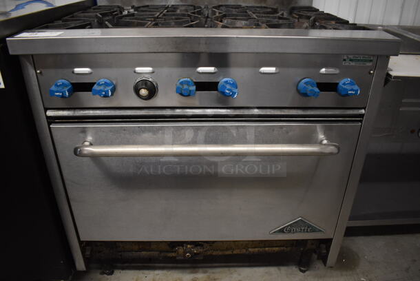Prince Castle Stainless Steel Commercial Propane Gas Powered 6 Burner Range w/ Oven, Over Shelf and Back Splash. 36x34x60 - Image 4 of 8