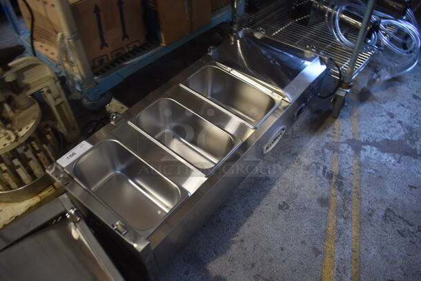 BRAND NEW SCRATCH AND DENT! 2022 KoolMore SCDC-3P-SSL Stainless Steel Commercial Countertop Refrigerated Rail w/ 3 Drop In Bins. 115 Volts, 1 Phase. Tested and Working! - Image 2 of 7