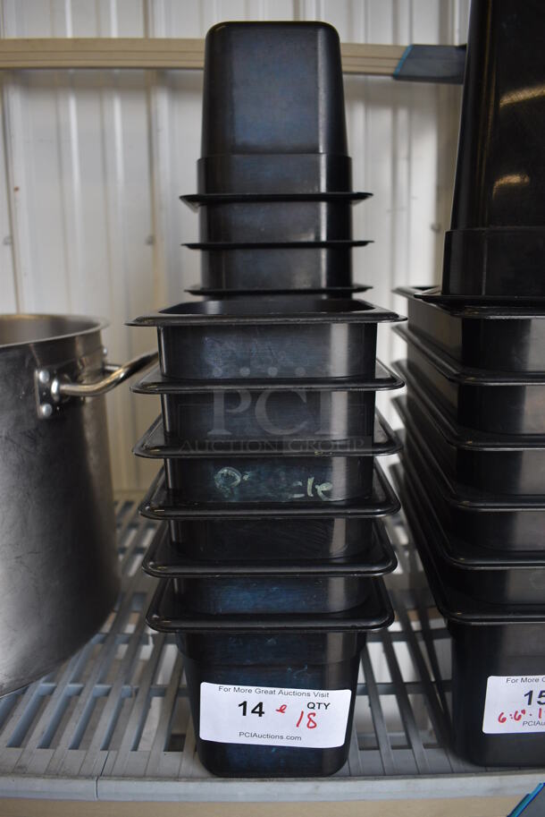 ALL ONE MONEY! Lot of 18 Cambro Black Poly 1/6 Size Drop In Bins! 1/6x6 - Image 1 of 4