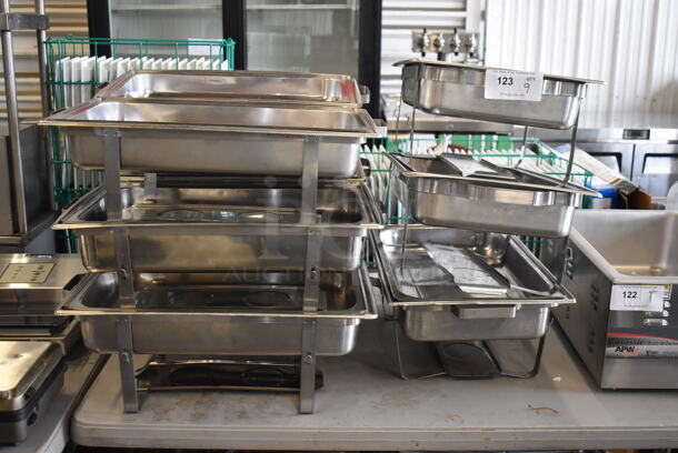 ALL ONE MONEY! Lot of 9 Metal Chafing Dishes w/ Drop In and Lid. 14x24x9