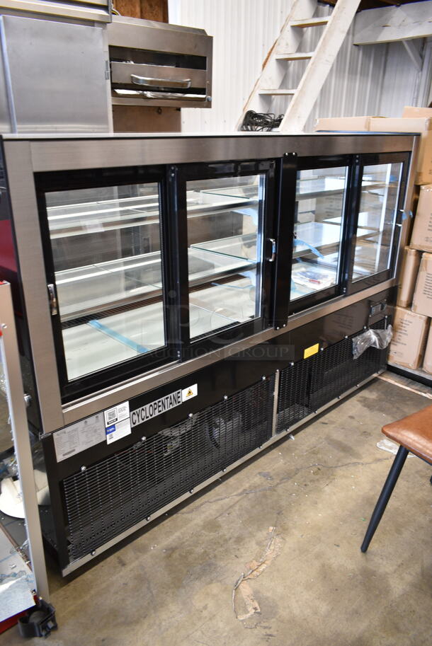 BRAND NEW SCRATCH AND DENT! Avantco 193BC72HCB 72" Curved Glass Black Refrigerated Bakery Display Case. See Pictures for Side Glass Damage. 110-120 Volts, 1 Phase. Tested and Working! - Image 5 of 11