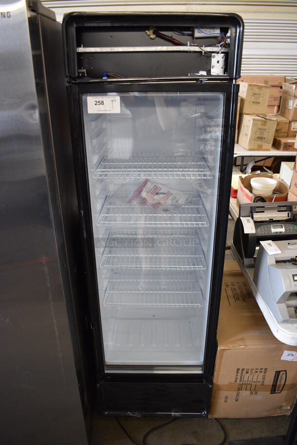 BRAND NEW SCRATCH AND DENT! KoolMore Model MDR-9CP Metal Commercial Single Door Reach In Cooler Merchandiser w/ Poly Coated Racks. 115 Volts, 1 Phase. 21x21x69. Tested and Working! - Image 1 of 8