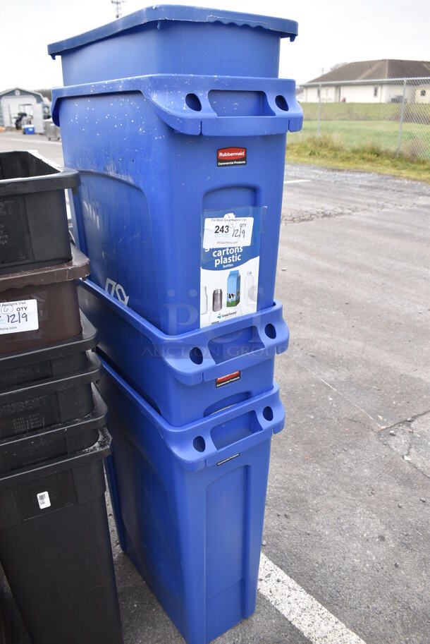 4 Blue Poly Slim Jim Trash Cans. 11x20x30. 4 Times Your Bid! - Image 3 of 4