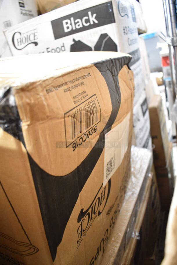PALLET LOT of 30 BRAND NEW Boxes Including Cambro 12FSP148 Containers, 795PTOKFT8 Microwavable Folded Paper #8 Take-Out Container 6" x 4 5/8" x 2 1/2", 2 Box 500CC16 Choice Clear PET Customizable Plastic Cold Cup - 16 oz. - 1000/Case, 500CC9 Choice 9 oz. Clear PET Customizable Plastic Squat Cold Cup - 1000/Case, 433WHT006 Choice Extra Large Size Grey "Thank You" Medium-Duty Plastic T-Shirt Bag - 450/Case, Dart Clear Straw Slotted Lid, Choice Herringbone Kitchen Towels, 394345L Noble NexGen Powder-Free Disposable Black Hybrid 3 Mil Thick Gloves - Large - 1000/Case, 2 Box 128HD8COMBO ChoiceHD 8 oz. Microwavable Translucent Plastic Deli Container and Lid Combo Pack - 240/Case, 50016C Choice 16 oz. Coffee Print Poly Paper Hot Cup - 1000/Case, 12798 Pacific Blue Dispenser. 30 Times Your Bid!  - Image 12 of 12
