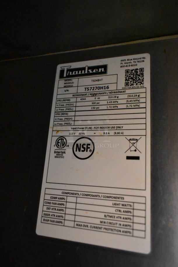 Traulsen TS048HT Stainless Steel Commercial Pizza Prep Table. 115 Volts, 1 Phase. Cannot Test Due To Cut Power Cord - Image 8 of 8