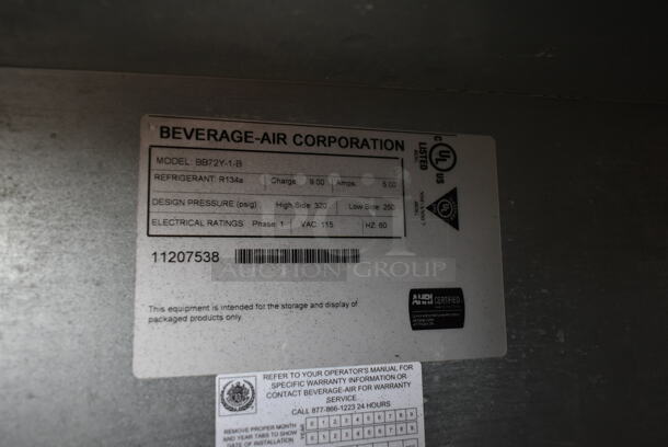 Beverage Air BB72Y-1-B Metal Commercial 3 Door Back Bar Cooler. 115 Volts, 1 Phase. Tested and Working! - Image 5 of 7