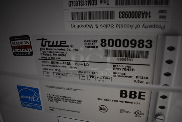 2014 True GDM-41SL-60-LD Metal Commercial 2 Door Cooler Merchandiser w/ Poly Coated Racks. 115 Volts, 1 Phase. 47x21x60. Tested and Working! - Image 2 of 6