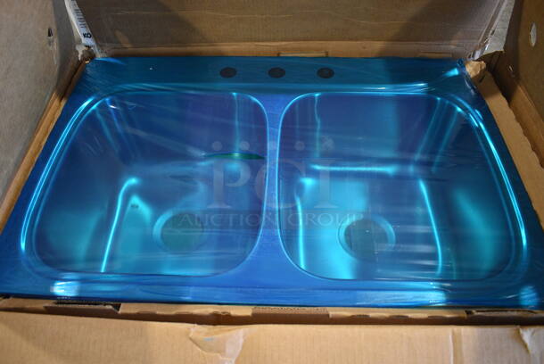 BRAND NEW IN BOX! Kohler 5267-3-NA Stainless Steel Double Equal Drop In Sink. 33x20x9. Bays 14.5x15.5x9 - Image 4 of 6