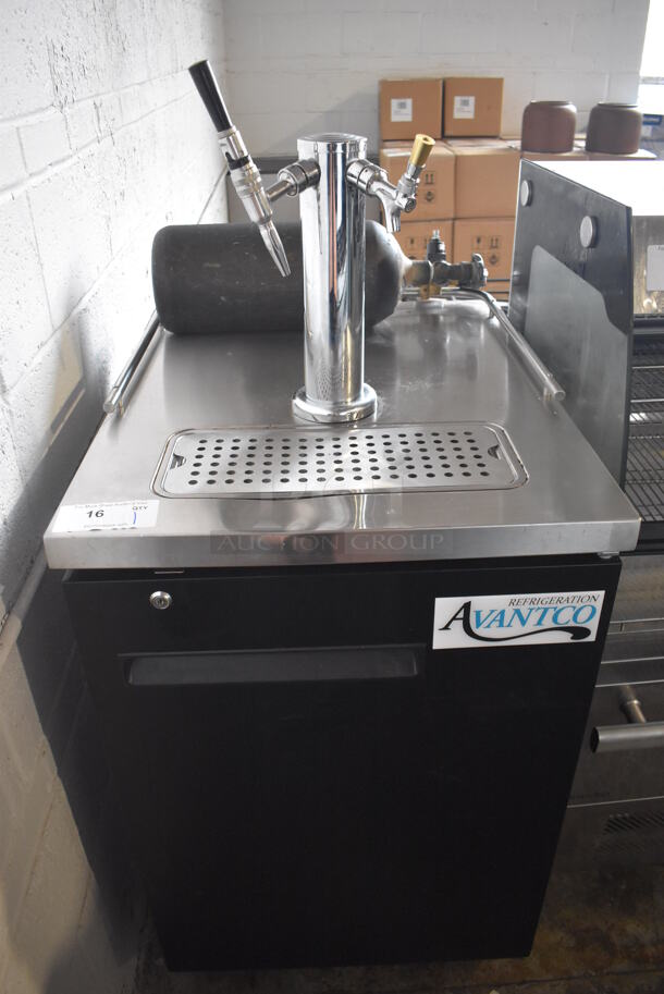 Avantco 178UDD1HC Stainless Steel Commercial Direct Draw Kegerator w/ Beer Tower and Tank on Commercial Casters. 115 Volts, 1 Phase. 24x30x55. Tested and Working!