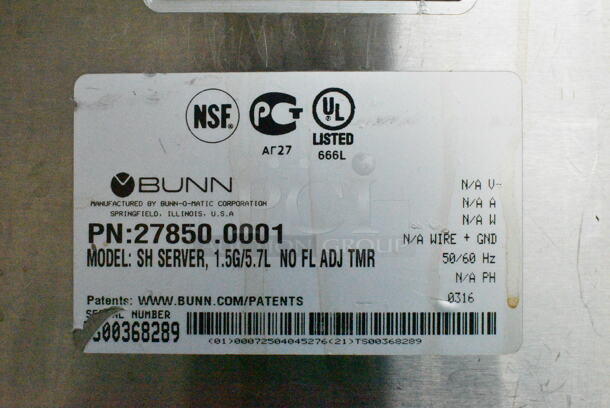 2016 Bunn 2SH STAND Stainless Steel Commercial Countertop Dual Satellite Server Stand w/ 2 Bunn SH SERVER Satellite Servers. 120 Volts, 1 Phase.  - Image 8 of 12