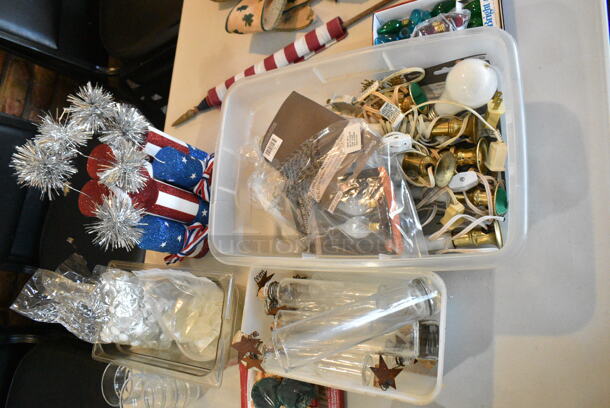 Dining Height Folding Table w/ Contents Including Glasses and St Patricks Day Decor. (booth room)  - Image 3 of 5