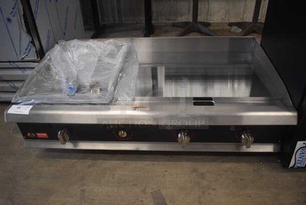 BRAND NEW SCRATCH AND DENT! CPG 48" 351GTUCPG48N Ultra Series Chrome Top Countertop Natural Gas Powered Griddle w/ Regulator. 120,000 BTU - Image 1 of 7