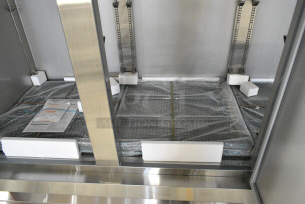 BRAND NEW SCRATCH AND DENT! KoolMore RIR-3D-SS Stainless Steel Commercial 3 Door Reach In Cooler w/ Poly Coated Racks on Commercial Casters. 115 Volts, 1 Phase. Tested and Working! - Image 6 of 11