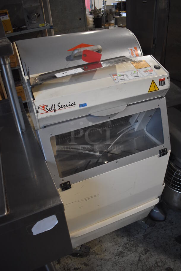 JAC Metal Commercial Floor Style Bread Loaf Slicer on Commercial Casters. 115 Volts, 1 Phase. 24.5x26x51. Tested and Working! - Image 3 of 6