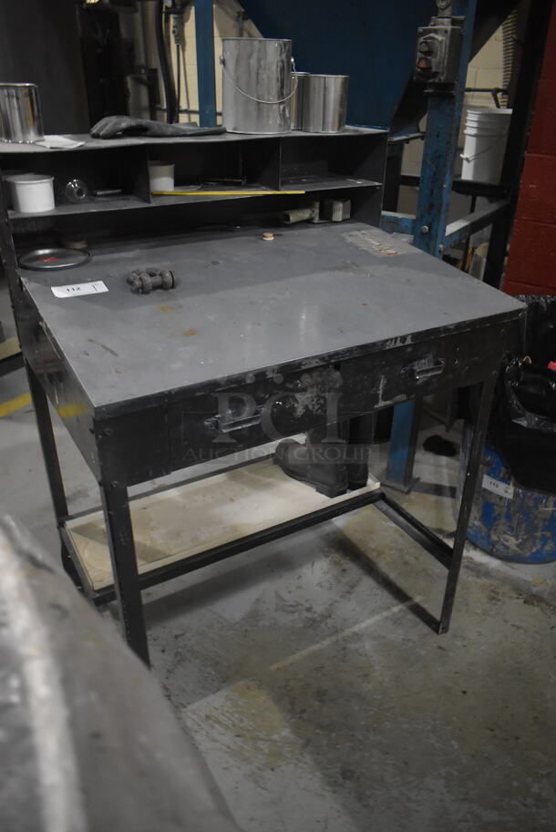 Black Metal Desk w/ Table w/ Contents. BUYER MUST REMOVE. - Image 2 of 3