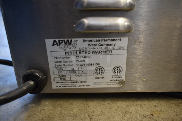 APW Wyott W-3Vi Stainless Steel Commercial Countertop Food Warmer w/ Lids and Adapter. 120 Volts, 1 Phase. Tested and Powers On But Does Not Get Hot - Image 7 of 7